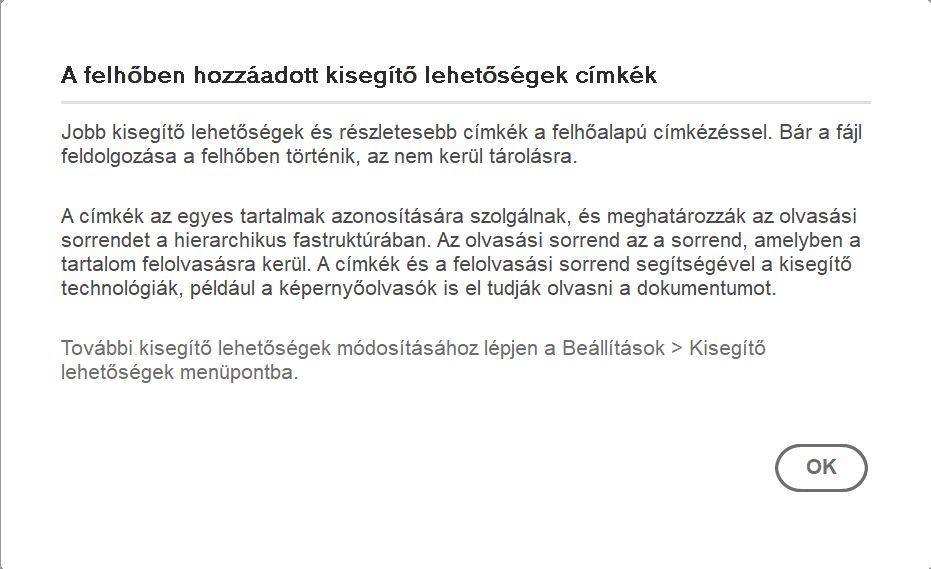 További információk a felhőben elérhető hozzáférhetőségi címkékről