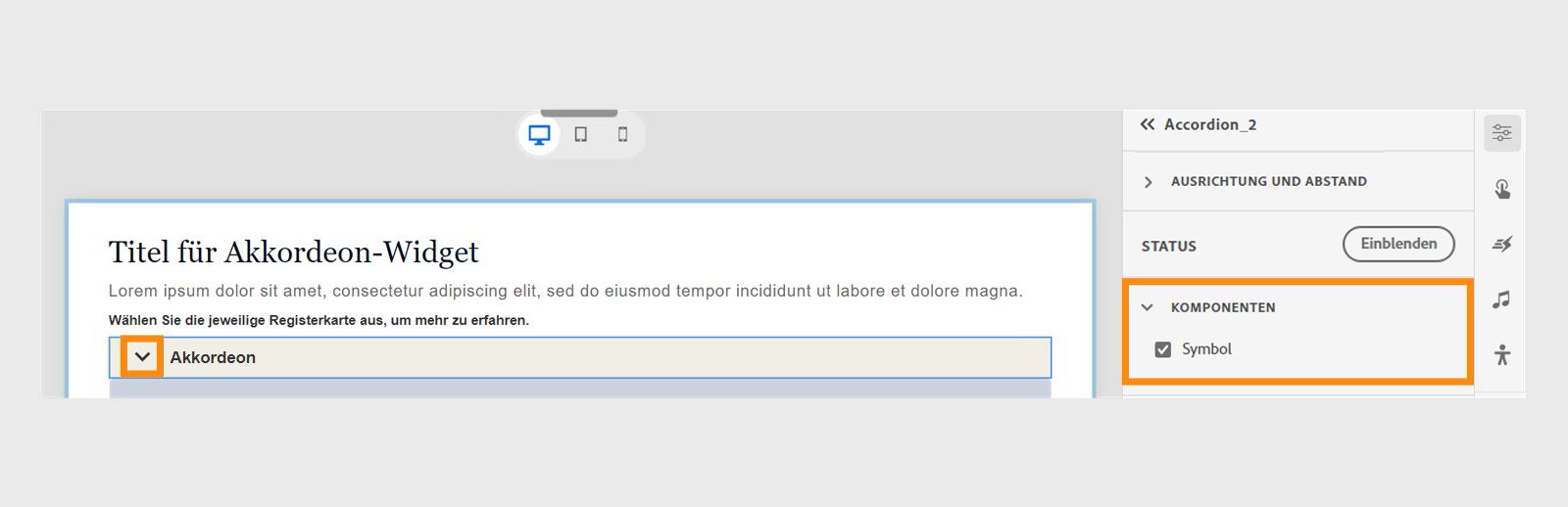 Anpassen des Akkordeon-Symbols