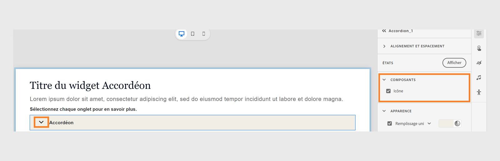 Personnalisation de l’icône de l’accordéon