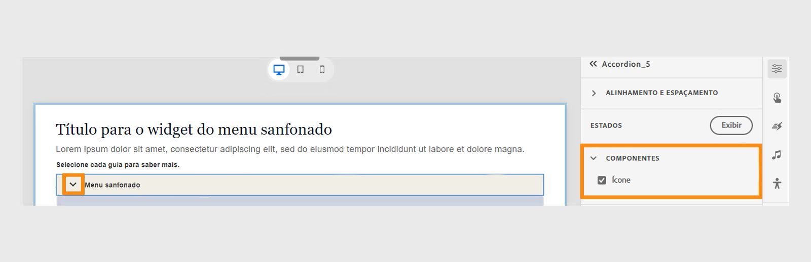 Personalizar o ícone do menu sanfonado