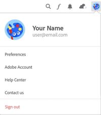 account information shows upon clicking on profile icon in creative cloud desktop