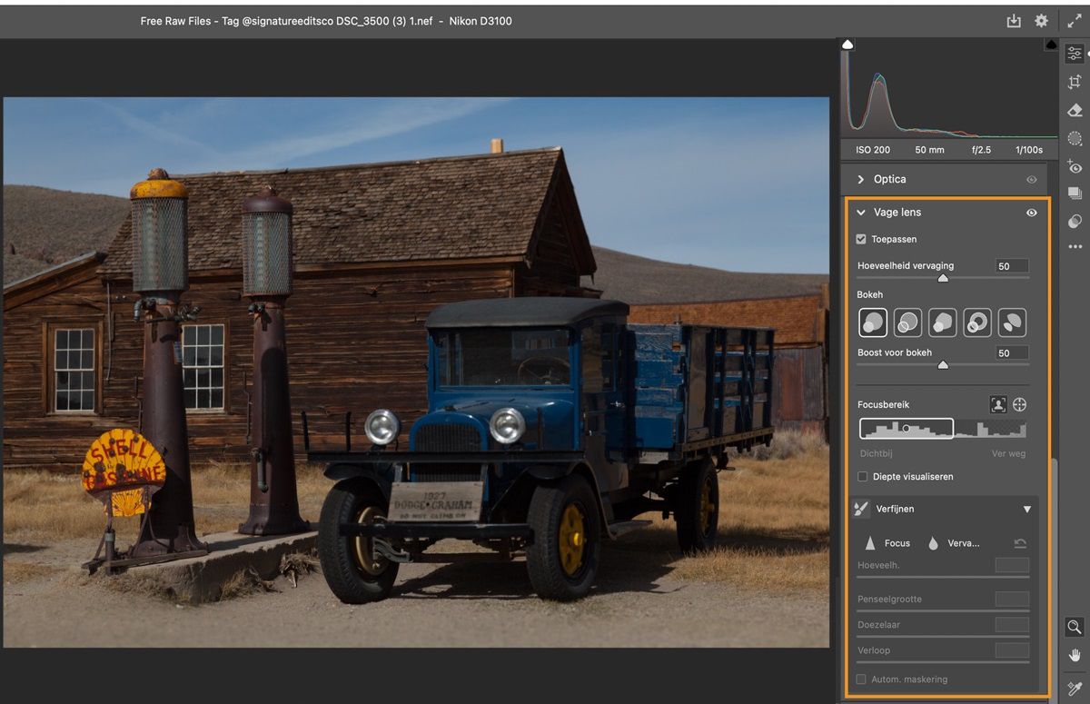 auto vervaagd met Vage lens in Lightroom.