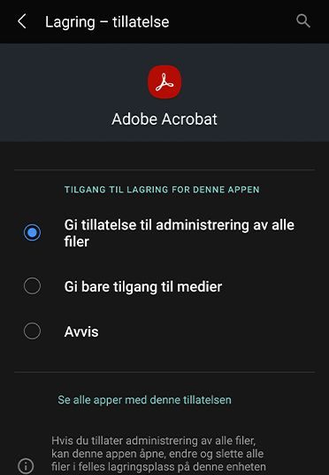 acrobat-android-tillatelser-enhet-innstilling