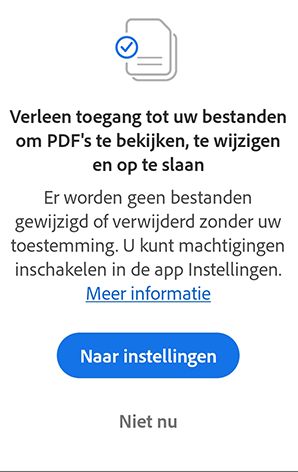 Nieuwe machtigingsinstellingen voor Acrobat Android