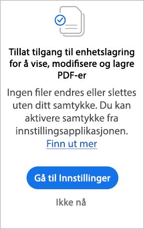Nye Acrobat Android-tillatelsesinnstillinger
