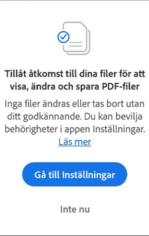 Nya behörighetsinställningar för Acrobat Android