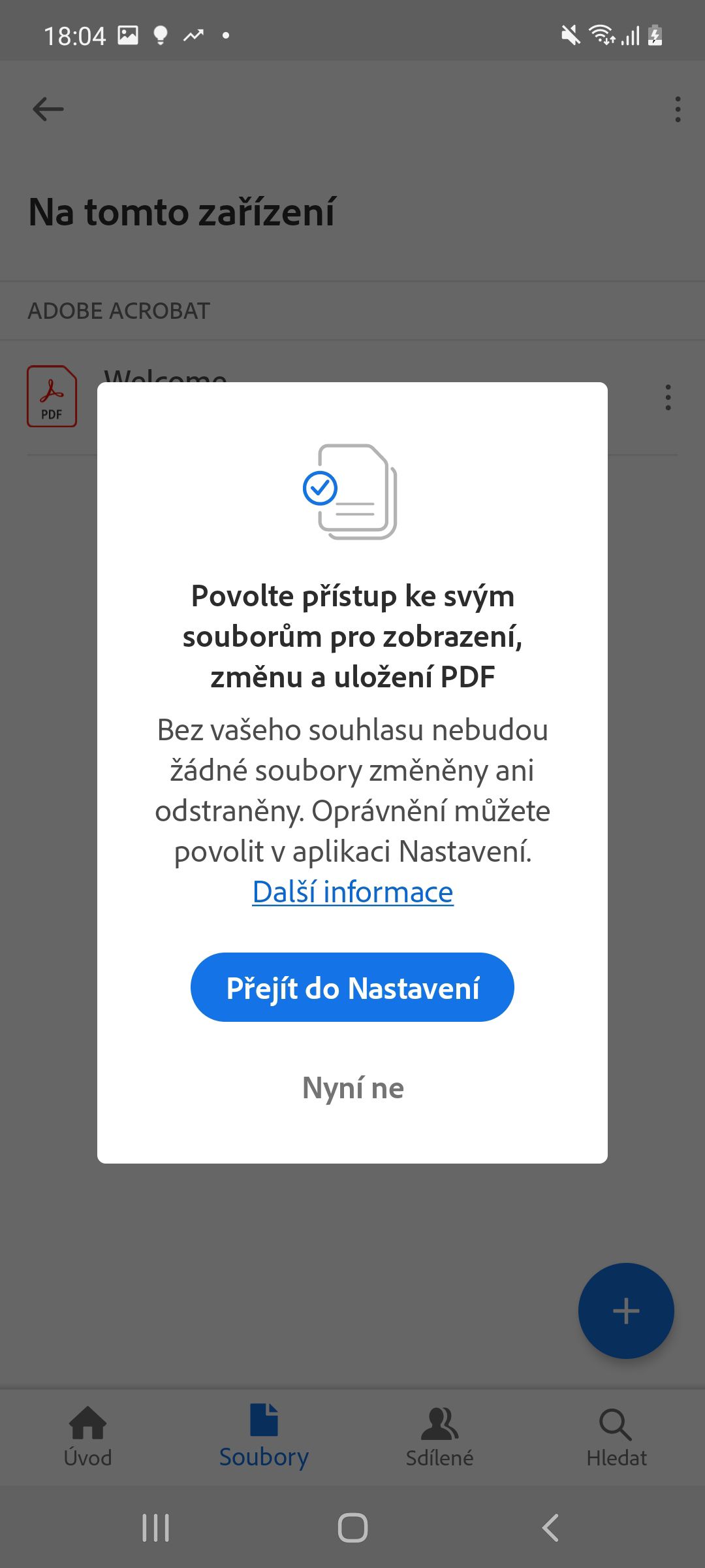 Nastavení nových oprávnění aplikace Acrobat v systému Android
