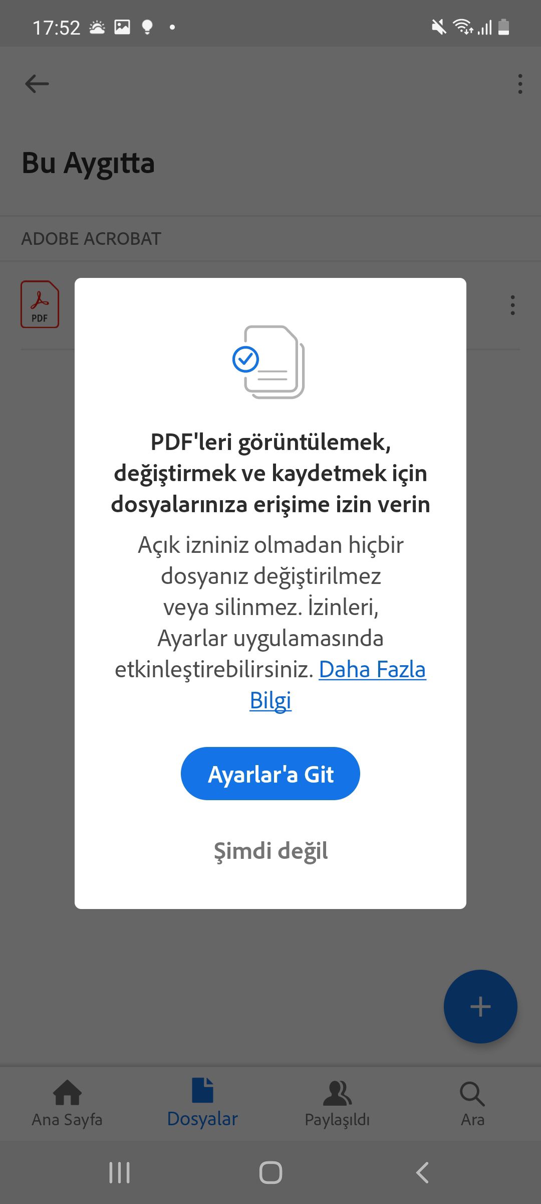 Acrobat android yeni izin ayarları