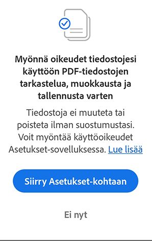 Acrobat Androidin uudet käyttöoikeusasetukset