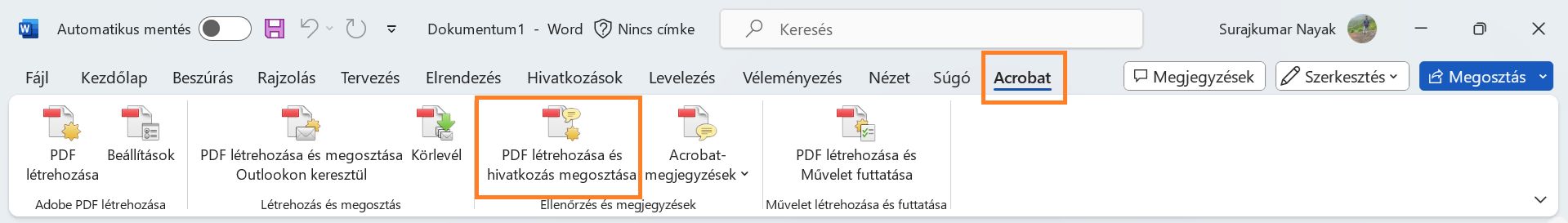 PDF létrehozása és hivatkozás megosztása