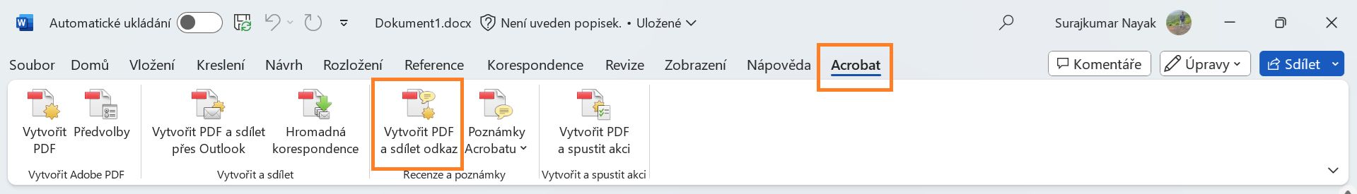 Vytvořit PDF a sdílet odkaz