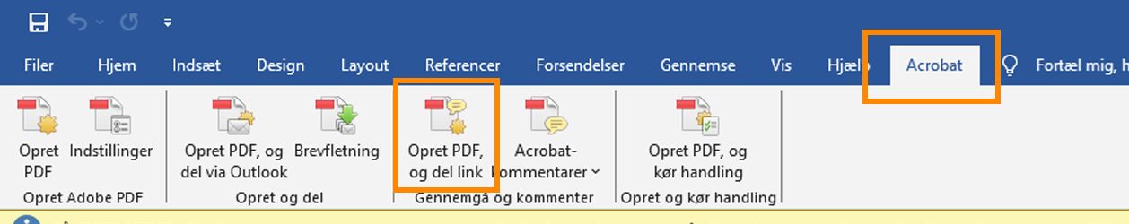 Opret PDF, og del link