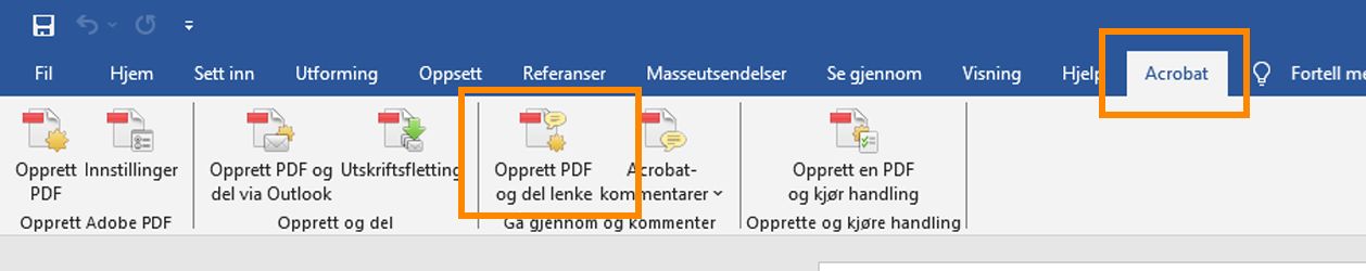 Opprett PDF og del kobling