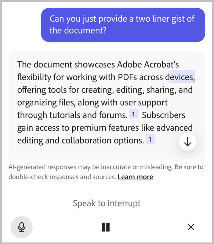 Hands-free na voice command sa Acrobat iOS