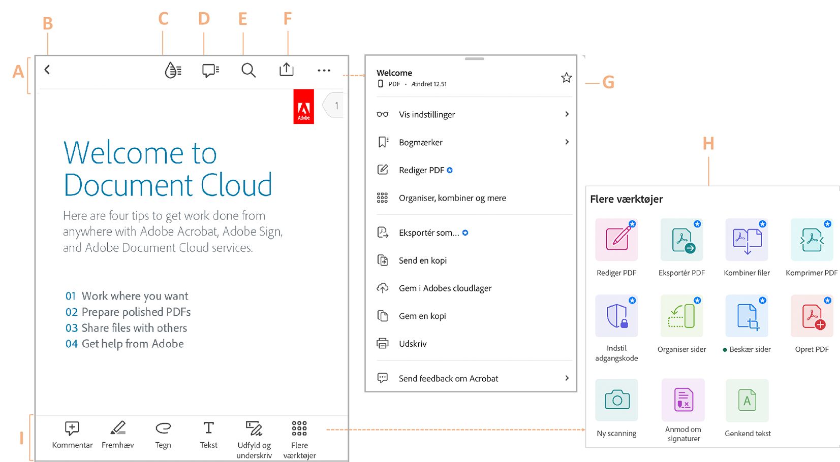 Ny iOS-brugergrænseflade i Acrobat Reader