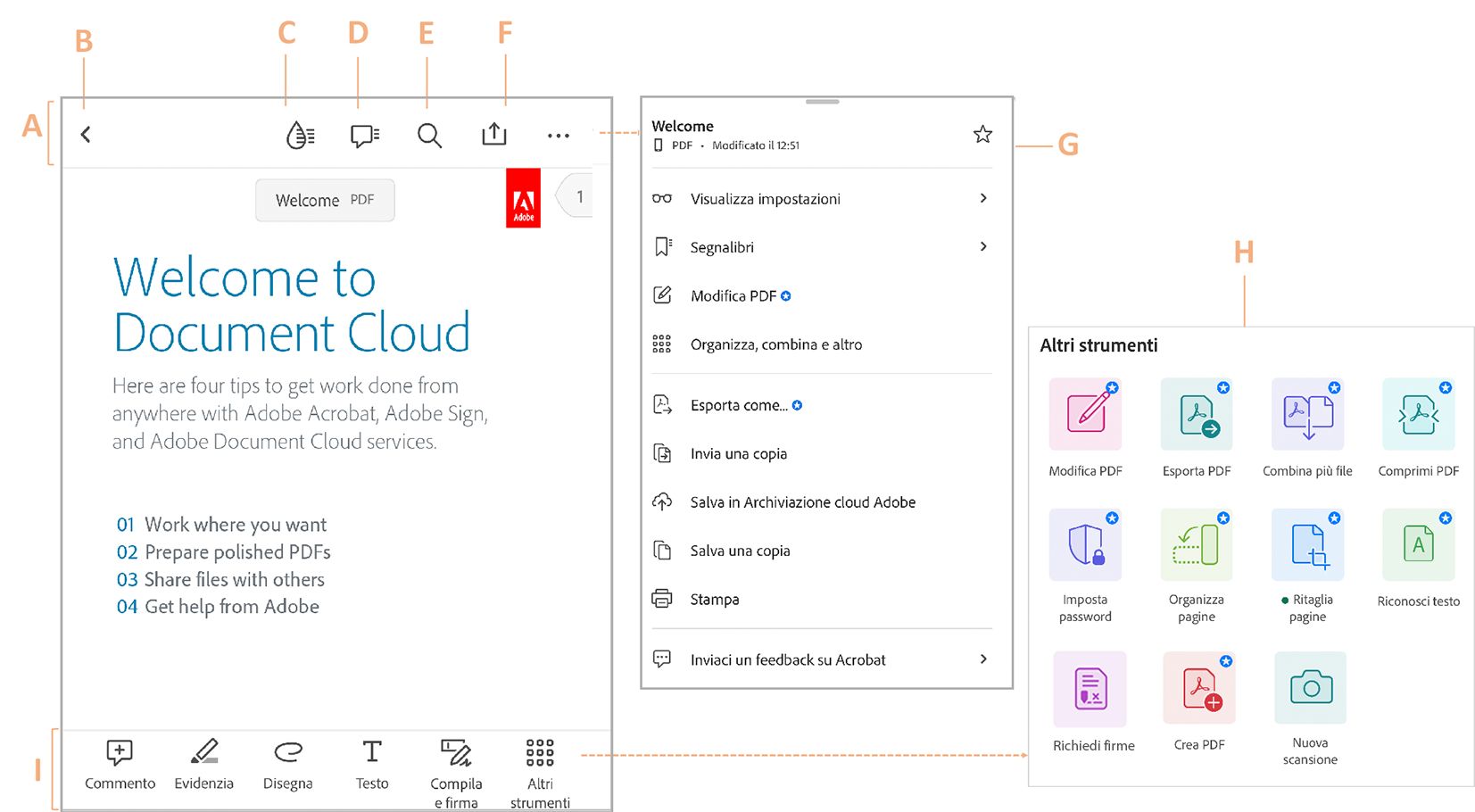 Nuova interfaccia utente di Acrobat Reader iOS