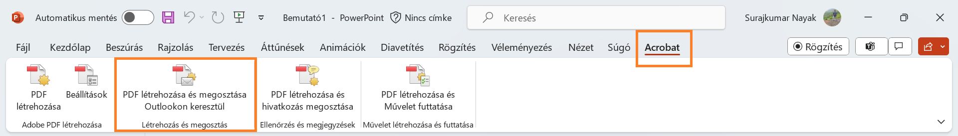 PDF létrehozása és megosztása Outlookon keresztül