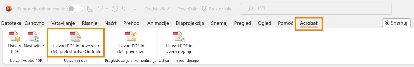 Ustvari PDF in povezavo deli prek storitve Outlook