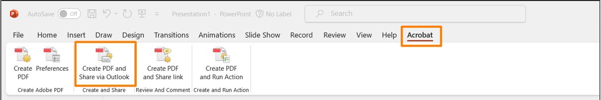 Создать PDF и поделиться через Outlook
