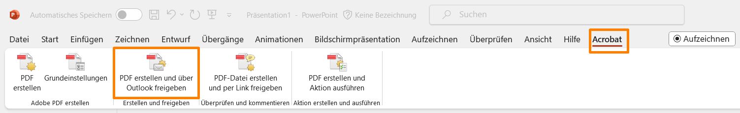 Erstellen von PDF-Dateien und Freigeben der Dateien über Outlook