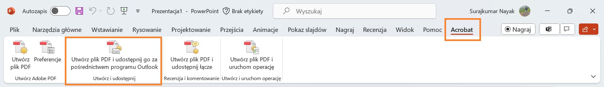 Tworzenie pliku PDF i udostępnianie go za pośrednictwem programu Outlook