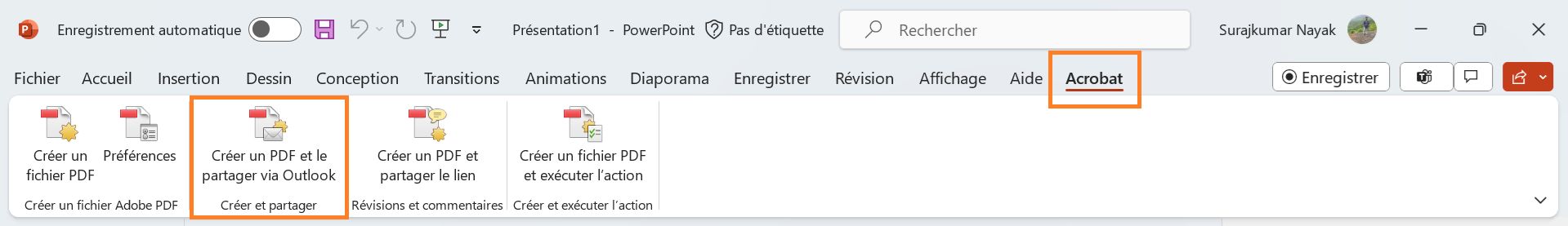 Créer un PDF et le partager via Outlook