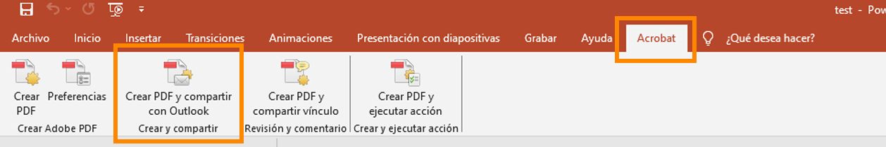 Crear PDF y compartir con Outlook