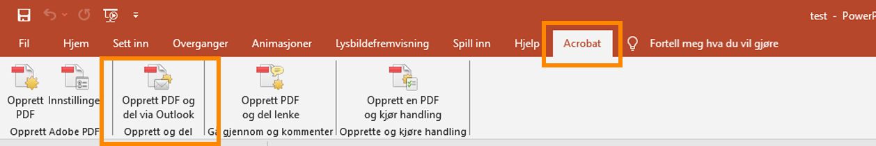 Opprett PDF og del via Outlook