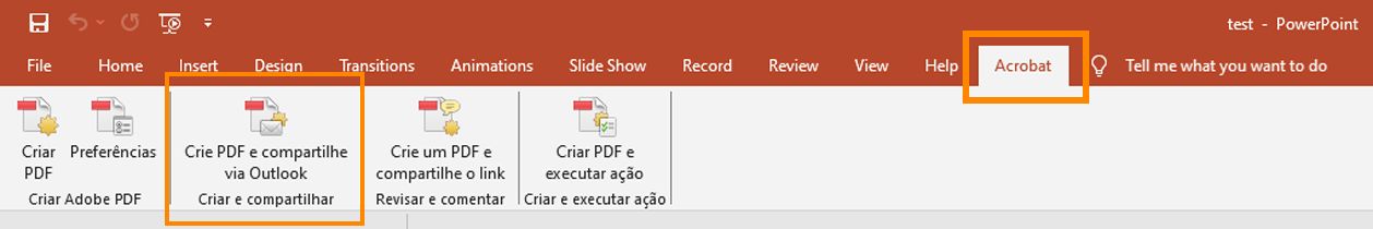 Criar PDF e compartilhar via Outlook