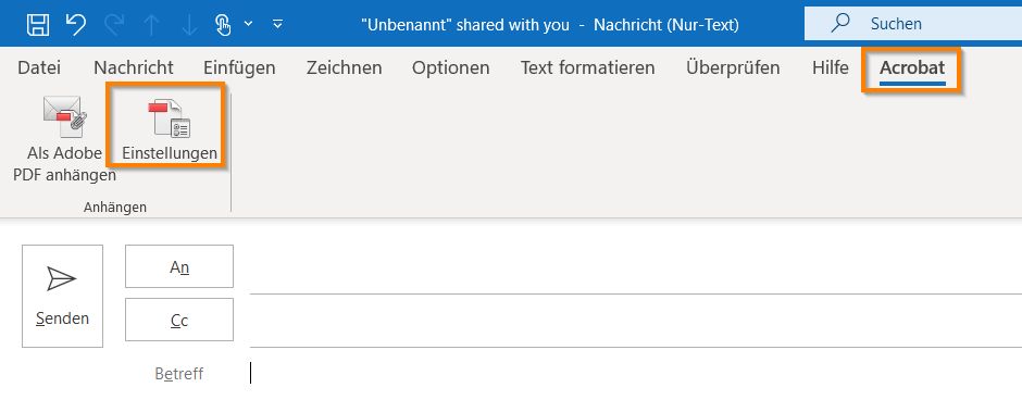 Einstellungen zu Adobe Document Cloud