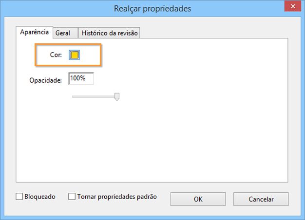 Opção para Alterar a cor do realce