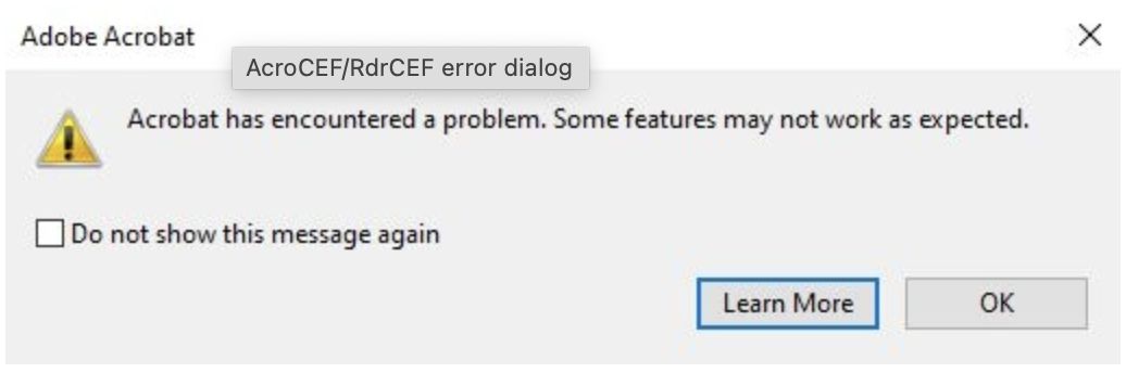 AcroCEF vagy RdrCEF hiba párbeszédpanel