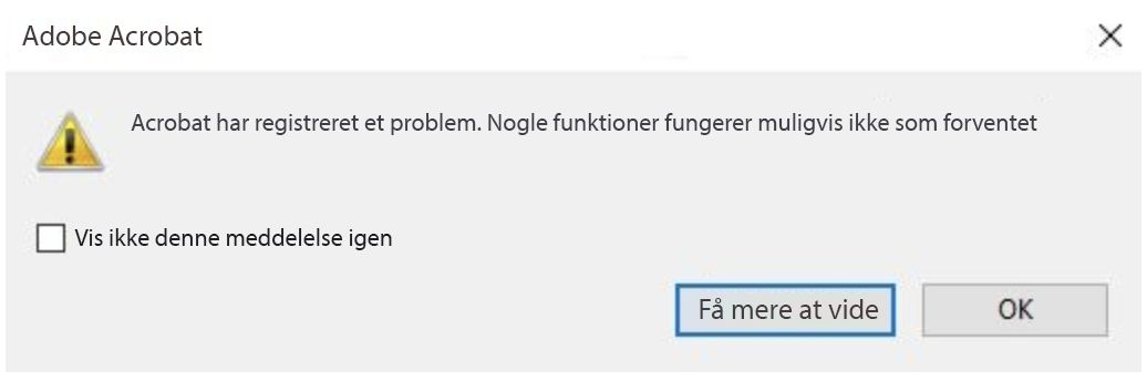 Dialogboksen AcroCEF/RdrCEF-fejl