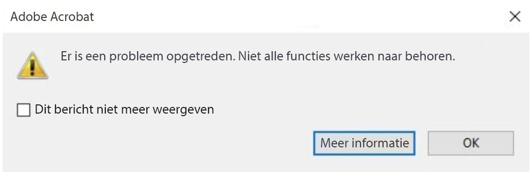 Dialoogvenster met AcroCEF/RdrCEF-fout