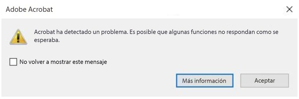 Cuadro de diálogo de error de AcroCEF o RdrCEF