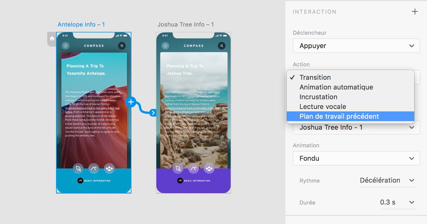 Sélection du plan de travail précédent