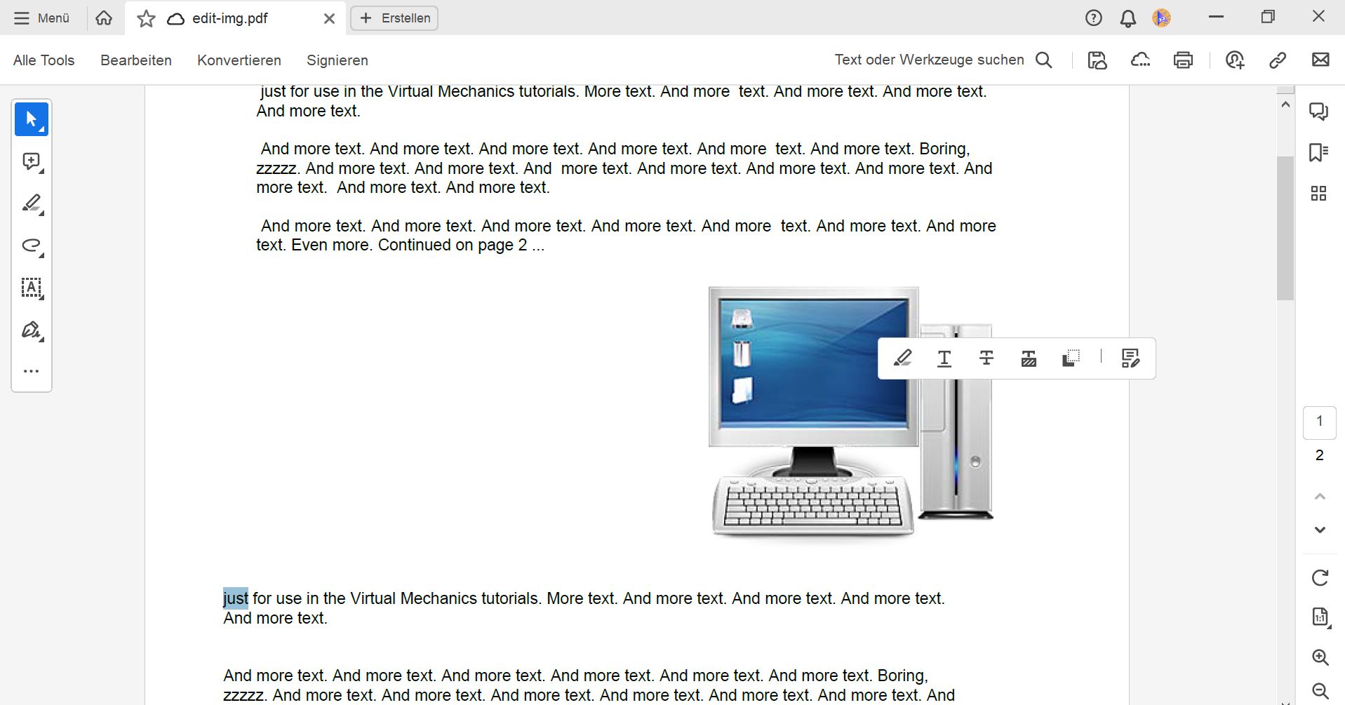 Aktionen für die Bildauswahl