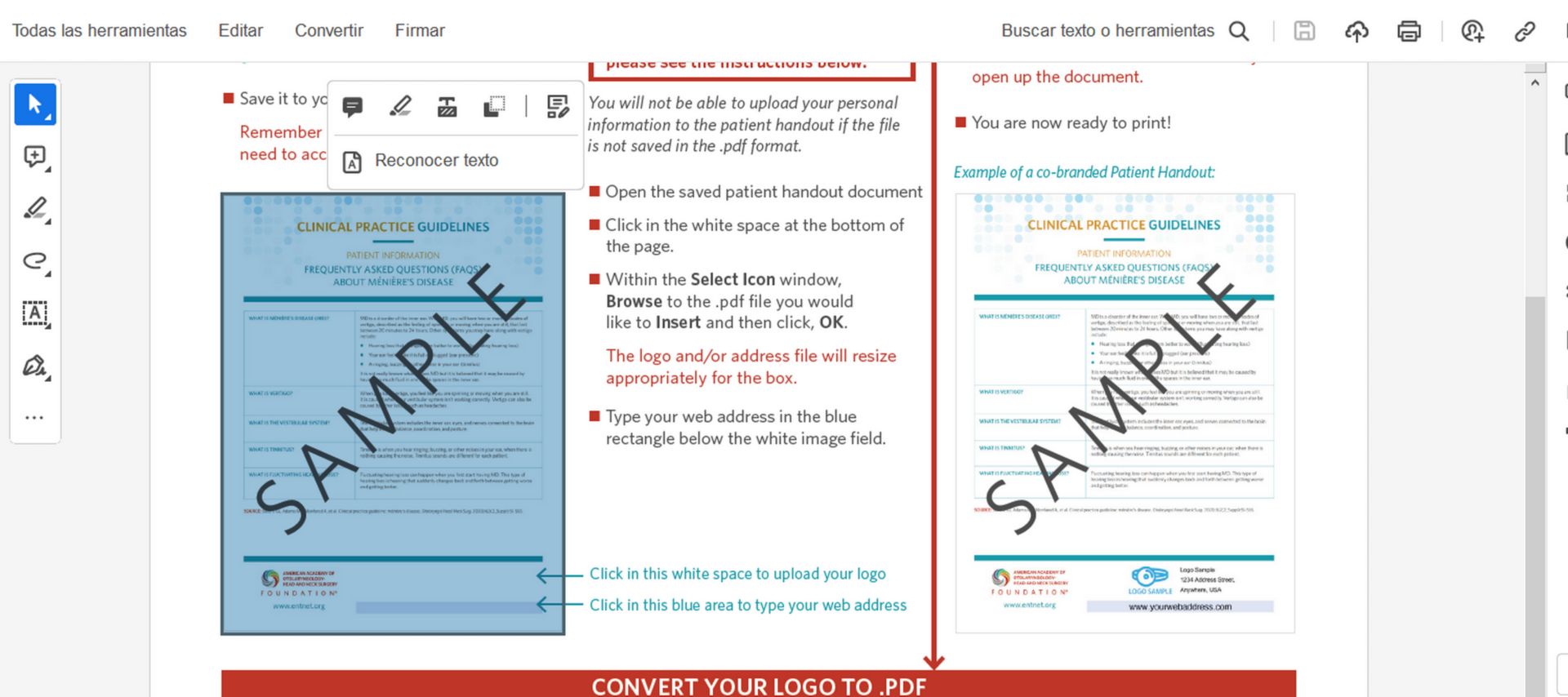Acciones en una imagen seleccionada