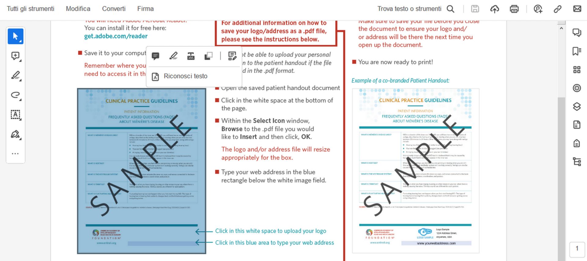 Azioni disponibili quando si seleziona un’immagine