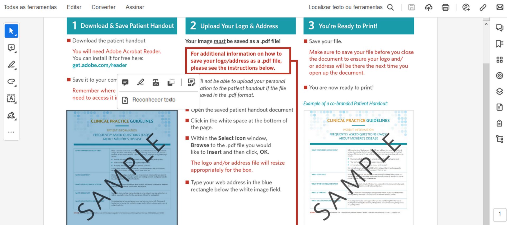 Açőes ao selecionar imagem