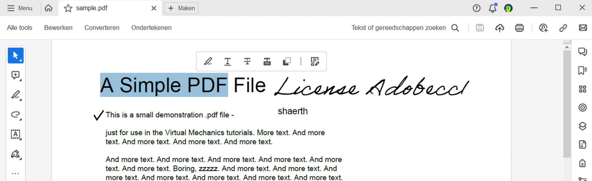 Handelingen voor een tekstselectie