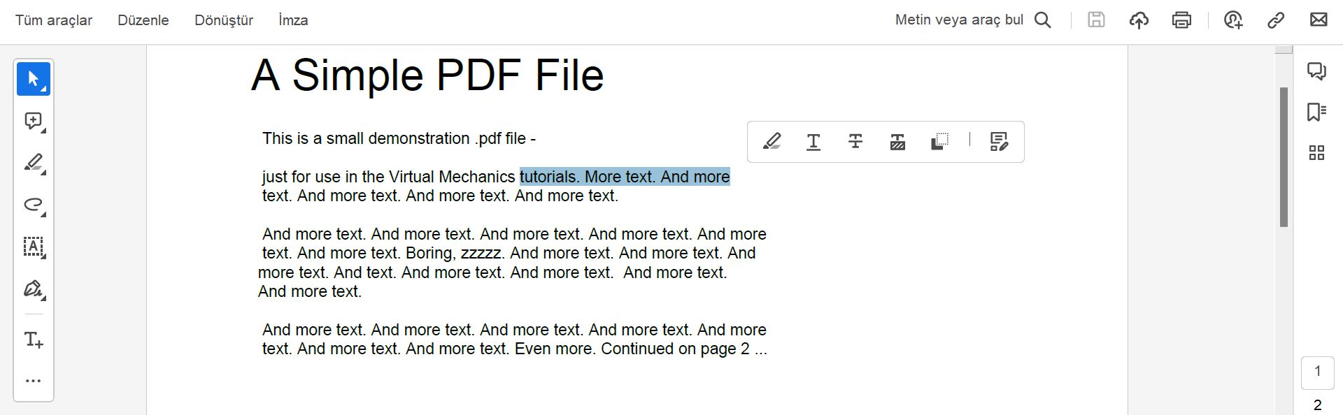 Metin seçimine yönelik işlemler