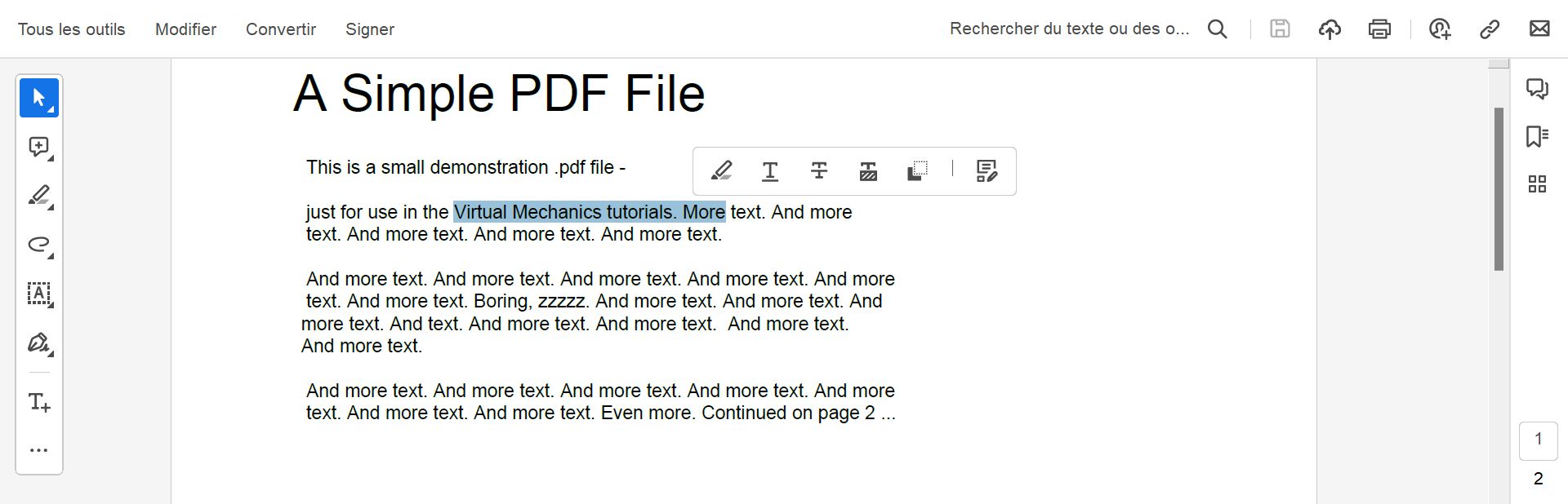 Actions sur la sélection de texte