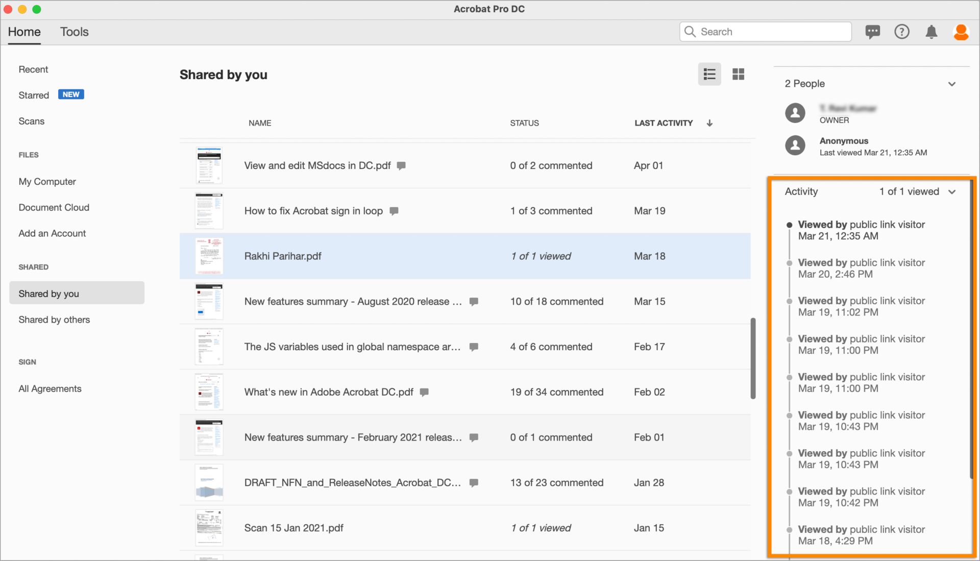 Действия с общим документом