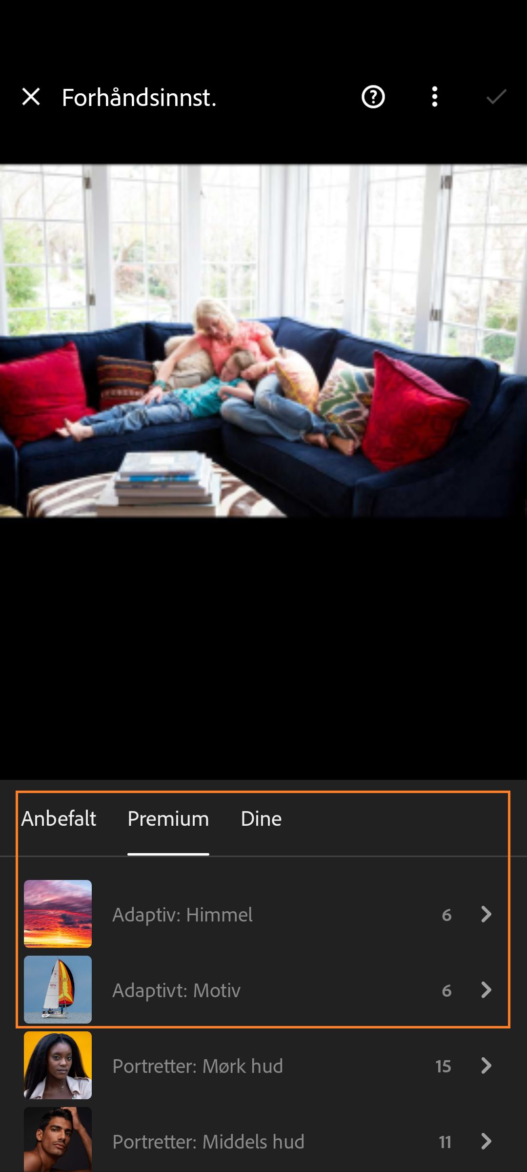 adaptive-forhåndsinnstillinger