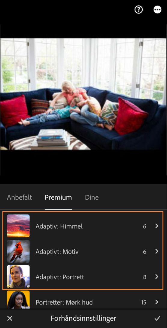 adaptive-forhåndsinnstillinger