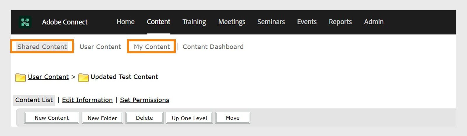 Content interface showing the Share Content and My Content tabs