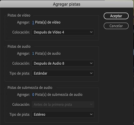 Cuadro de diálogo Agregar pista