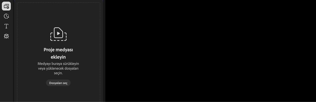 Firefly Video Düzenleyici sayfasında Medyanız seçeneği vurgulanmıştır.