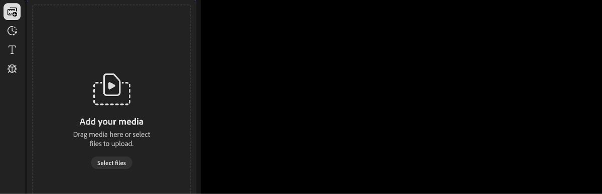 Možnost Vaše média je zvýrazněna na stránce Firefly Video Editor.